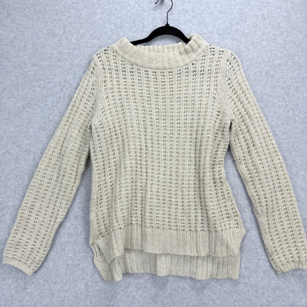 Field Flower Open Knit Sweater Women Medium Cream Coquette, Minimalist, Coastal